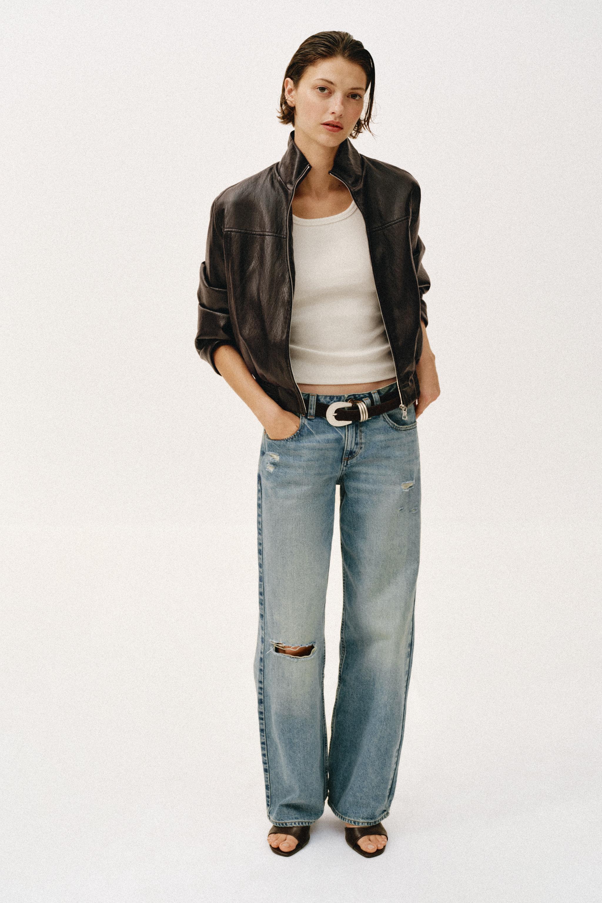 CROPPED FAUX LEATHER BOMBER JACKET